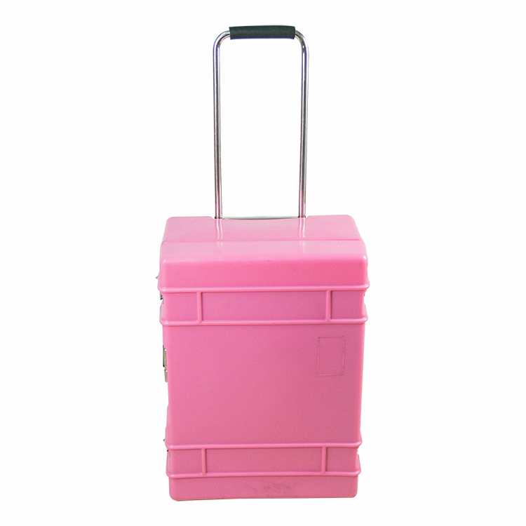 Pink trolley suitcase rotomolded case