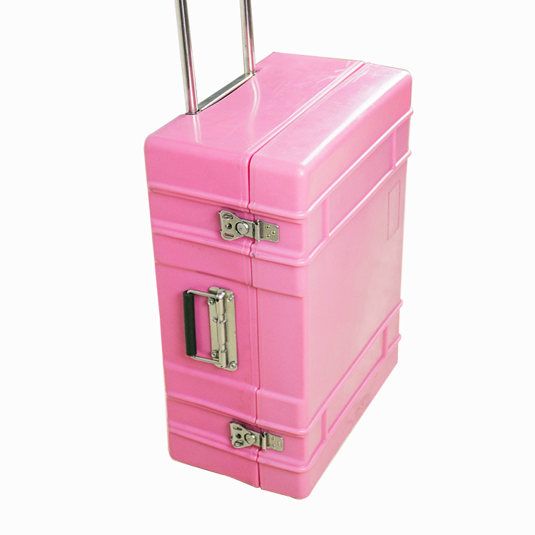 Pink trolley suitcase rotomolded case