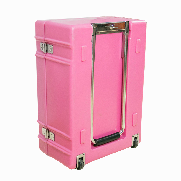 Pink trolley suitcase rotomolded case