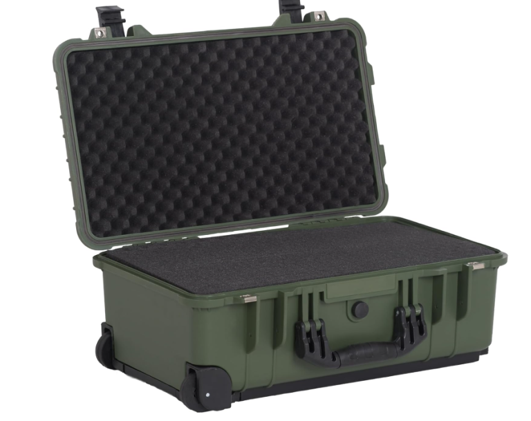 All Weather Rolling Waterproof Dry Case with Retractable Pull Handle and Wheels Foam Inserte
